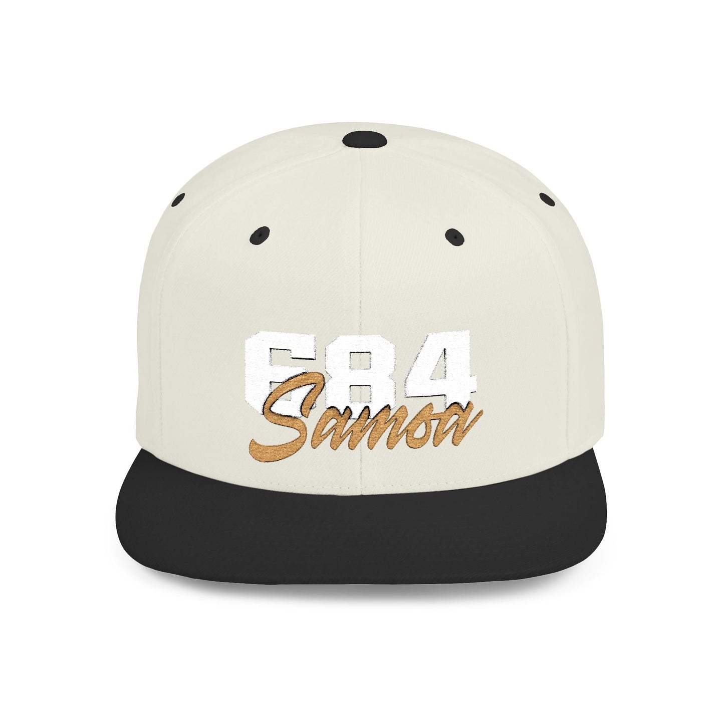 Flat Bill Snapback Hat - 684 Samoa - White & Gold Embroidery - AU/NZ/USA - The Koko Samoa