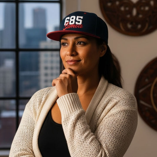 Flat Bill Snapback Hat - 685 Samoa - White & Red Embroidery - AU/NZ/USA - The Koko Samoa