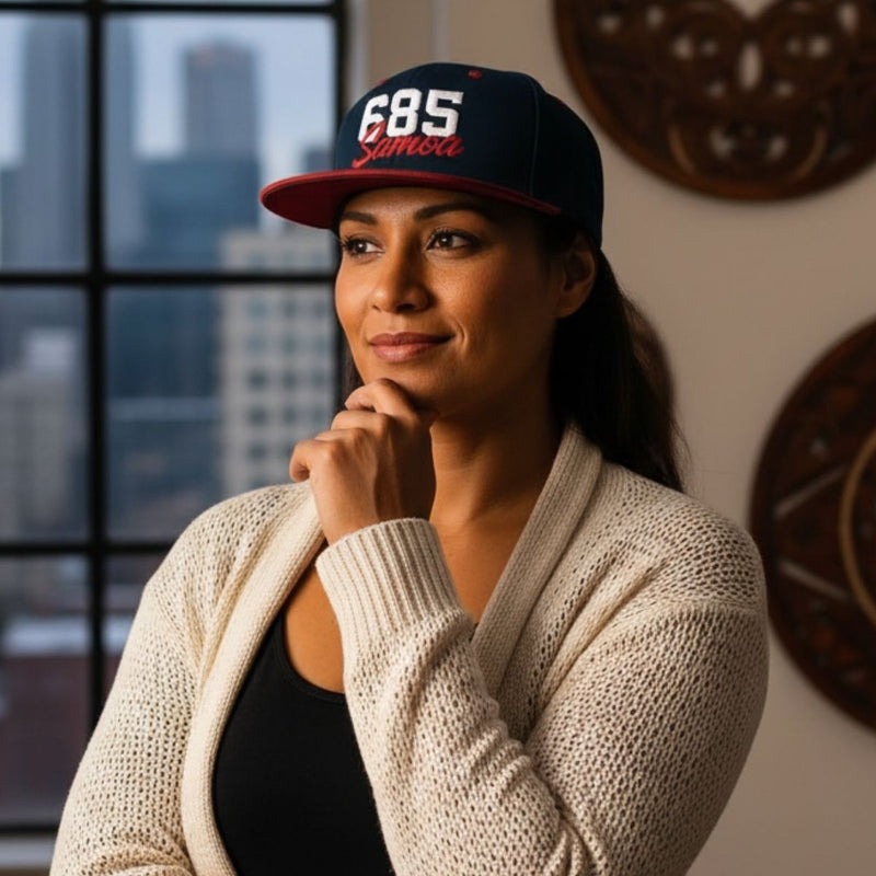 Flat Bill Snapback Hat - 685 Samoa - White & Red Embroidery - AU/NZ/USA - The Koko Samoa