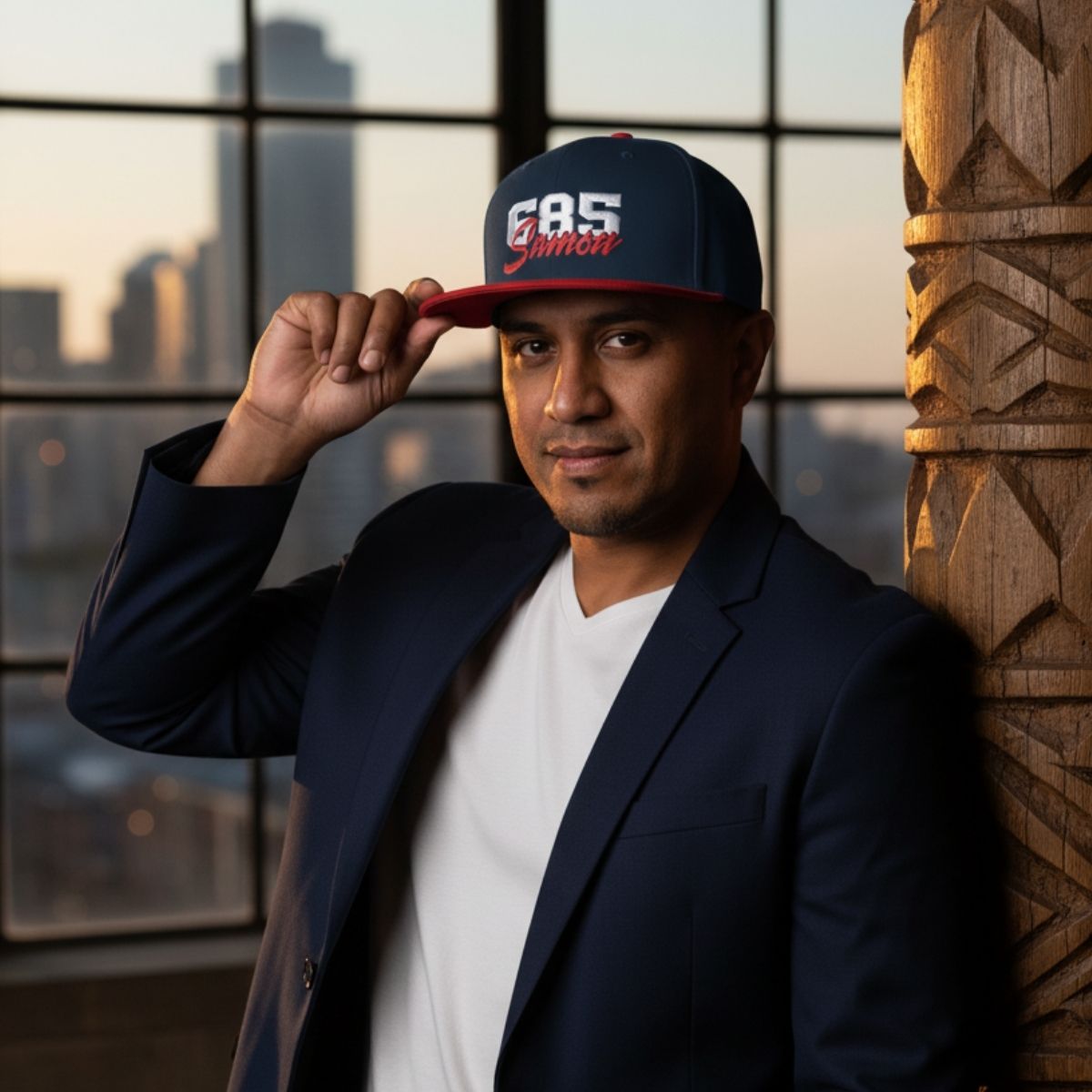 Flat Bill Snapback Hat - 685 Samoa - White & Red Embroidery - AU/NZ/USA - The Koko Samoa