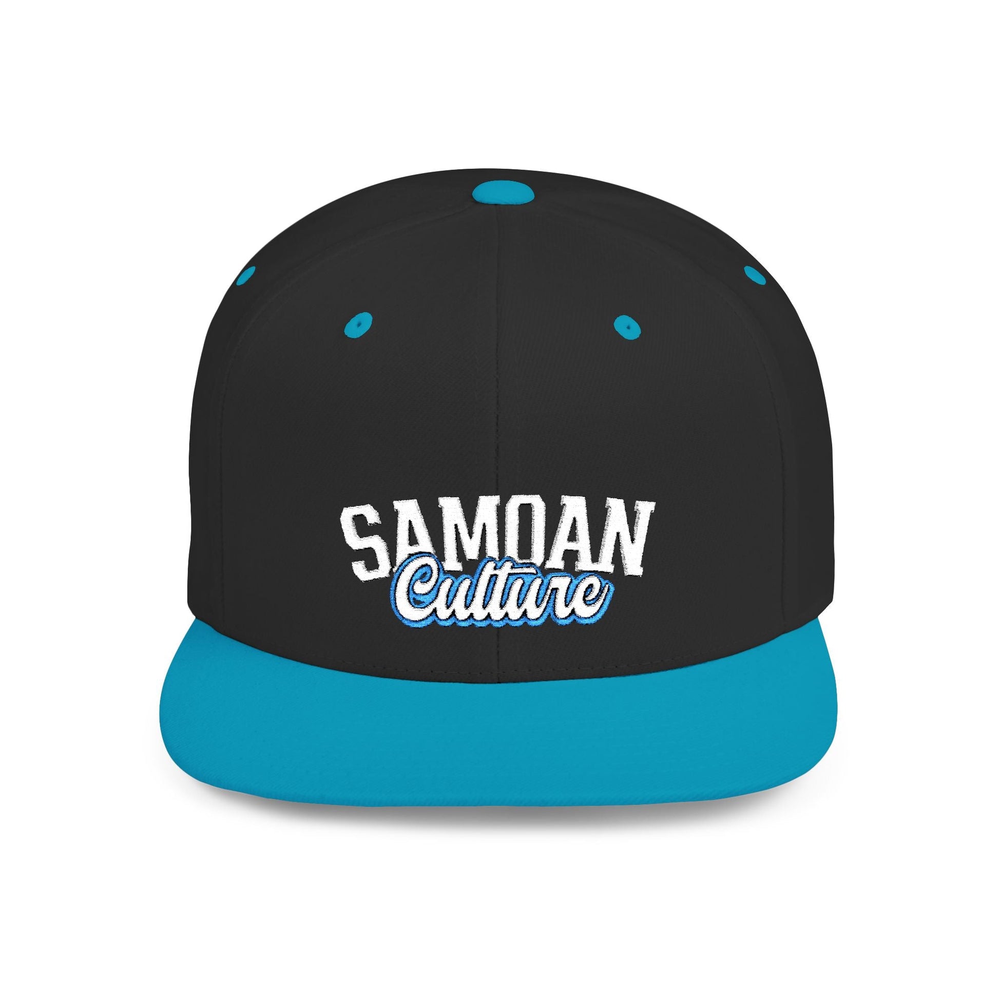 Flat Bill Snapback Hat - Samoan Culture - Blue White Embroidery - AU/NZ/USA - The Koko Samoa