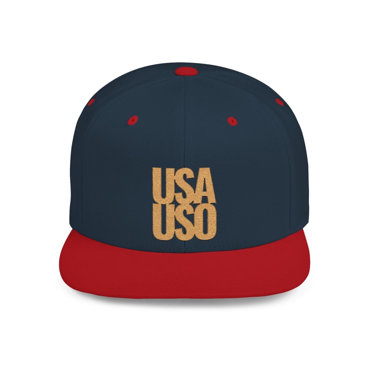 Flat Bill Snapback Hat — USA USO - Gold Embroidery - AU/NZ/USA - The Koko Samoa