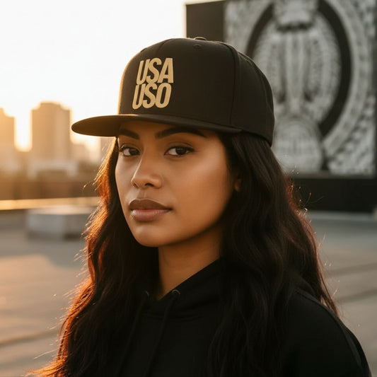 Flat Bill Snapback Hat — USA USO - Gold Embroidery - AU/NZ/USA - The Koko Samoa