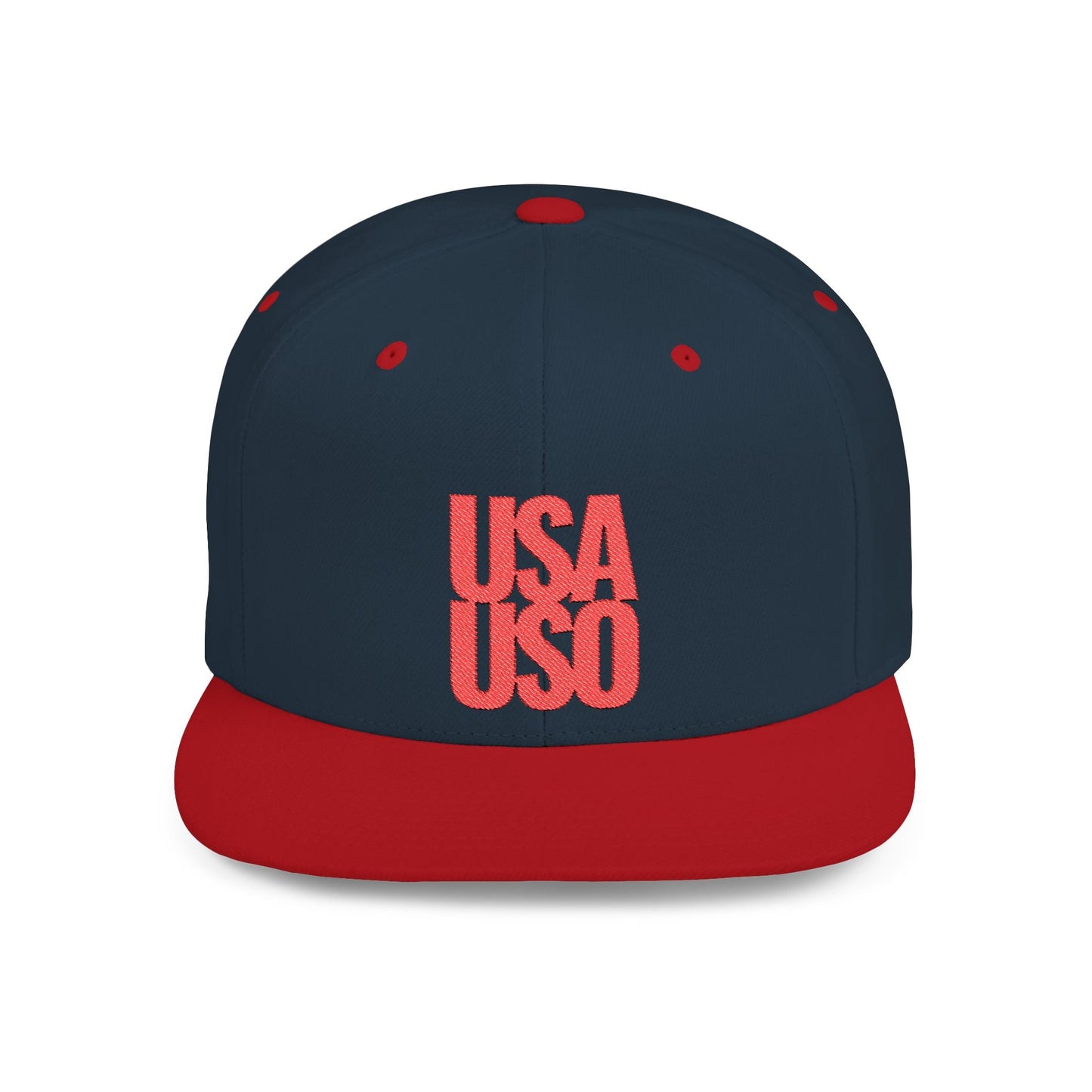Flat Bill Snapback Hat - USA USO - Red Embroidery - AU/NZ/USA - The Koko Samoa
