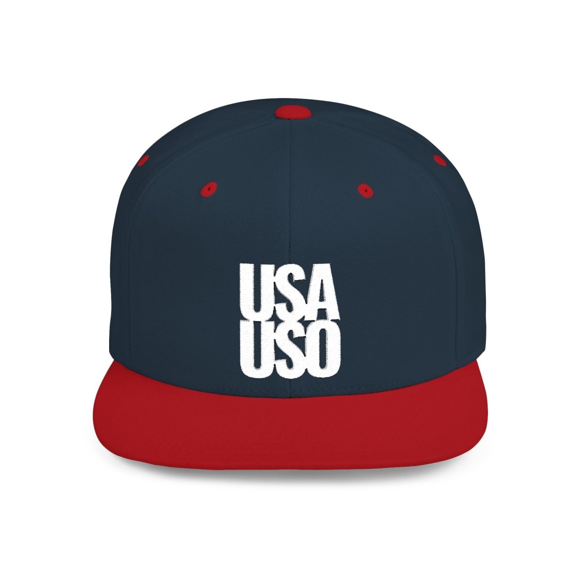 Flat Bill Snapback Hat — USA USO - White Embroidery - AU/NZ/USA - The Koko Samoa