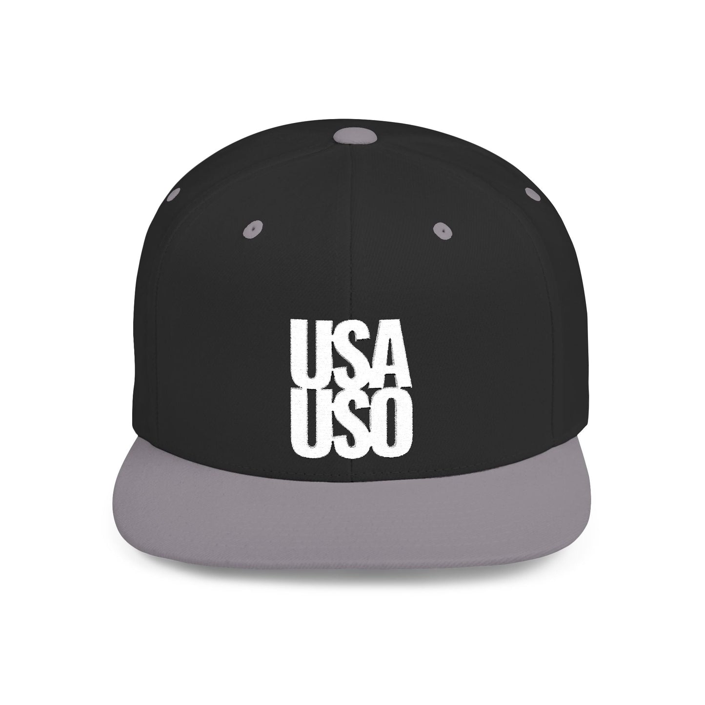 Flat Bill Snapback Hat — USA USO - White Embroidery - AU/NZ/USA - The Koko Samoa