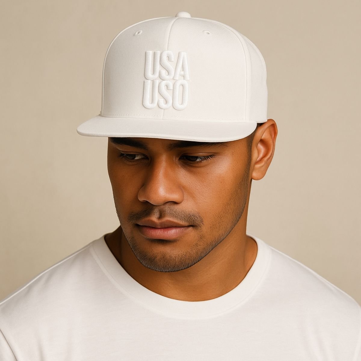 Flat Bill Snapback Hat — USA USO - White Embroidery - AU/NZ/USA - The Koko Samoa