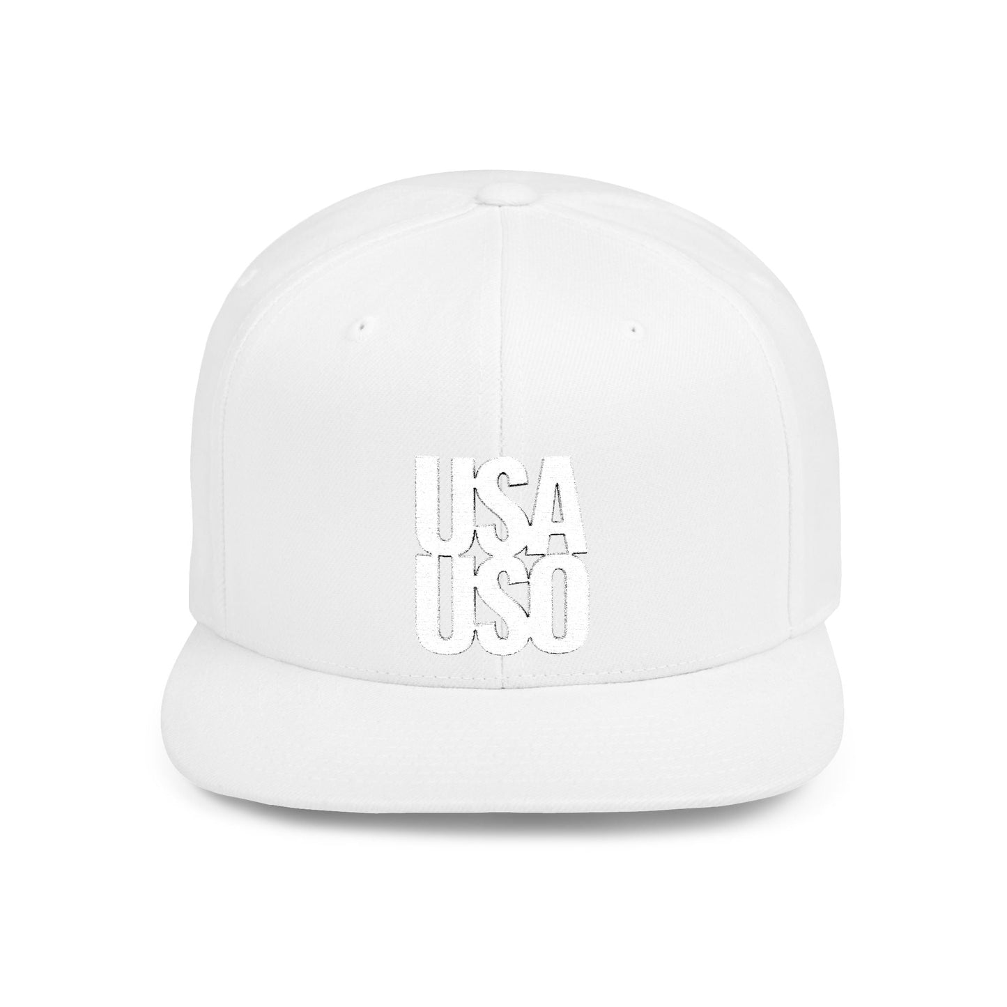 Flat Bill Snapback Hat - USA USO - White - The Koko Samoa
