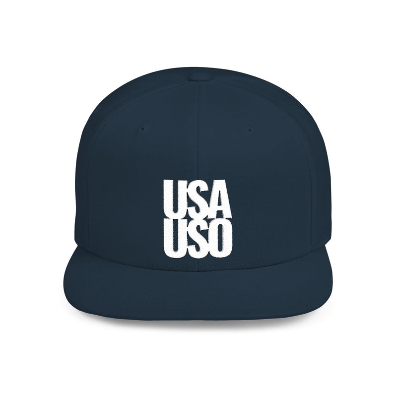 Flat Bill Snapback Hat - USA USO - White - The Koko Samoa