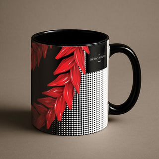 Black LimaLuxe™ 325ml mug featuring Ula Fala design by Prima Printing, shown with a sleek, modern look and detailed artwork.