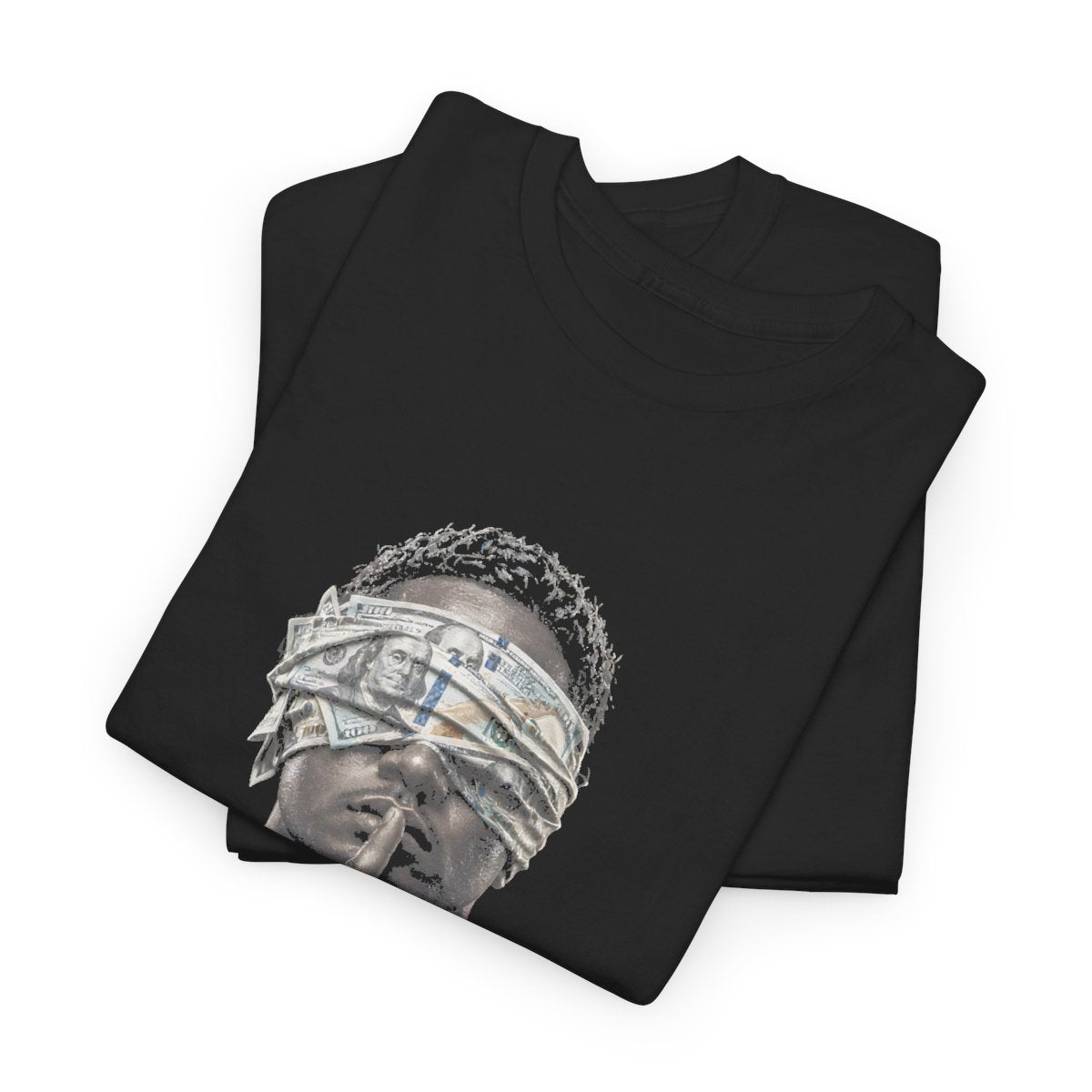 The black Honour Is Not A Debt unisex tee folded with the print facing up