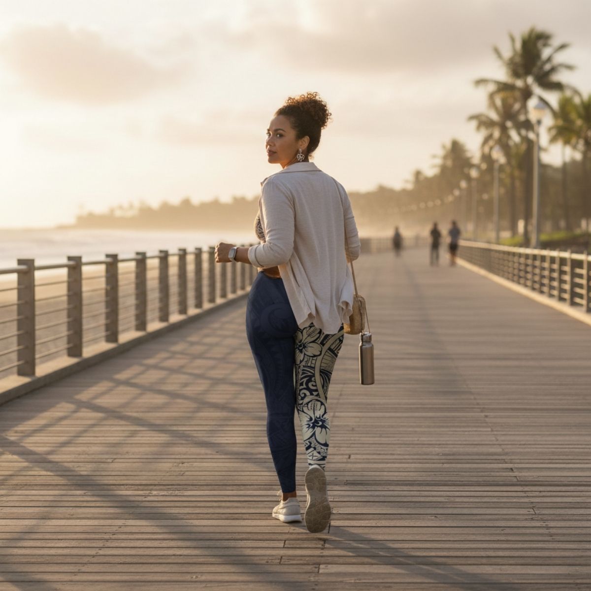 IslandFlex Mid - Rise Leggings - Blue Bloom - AU/NZ/USA - The Koko Samoa