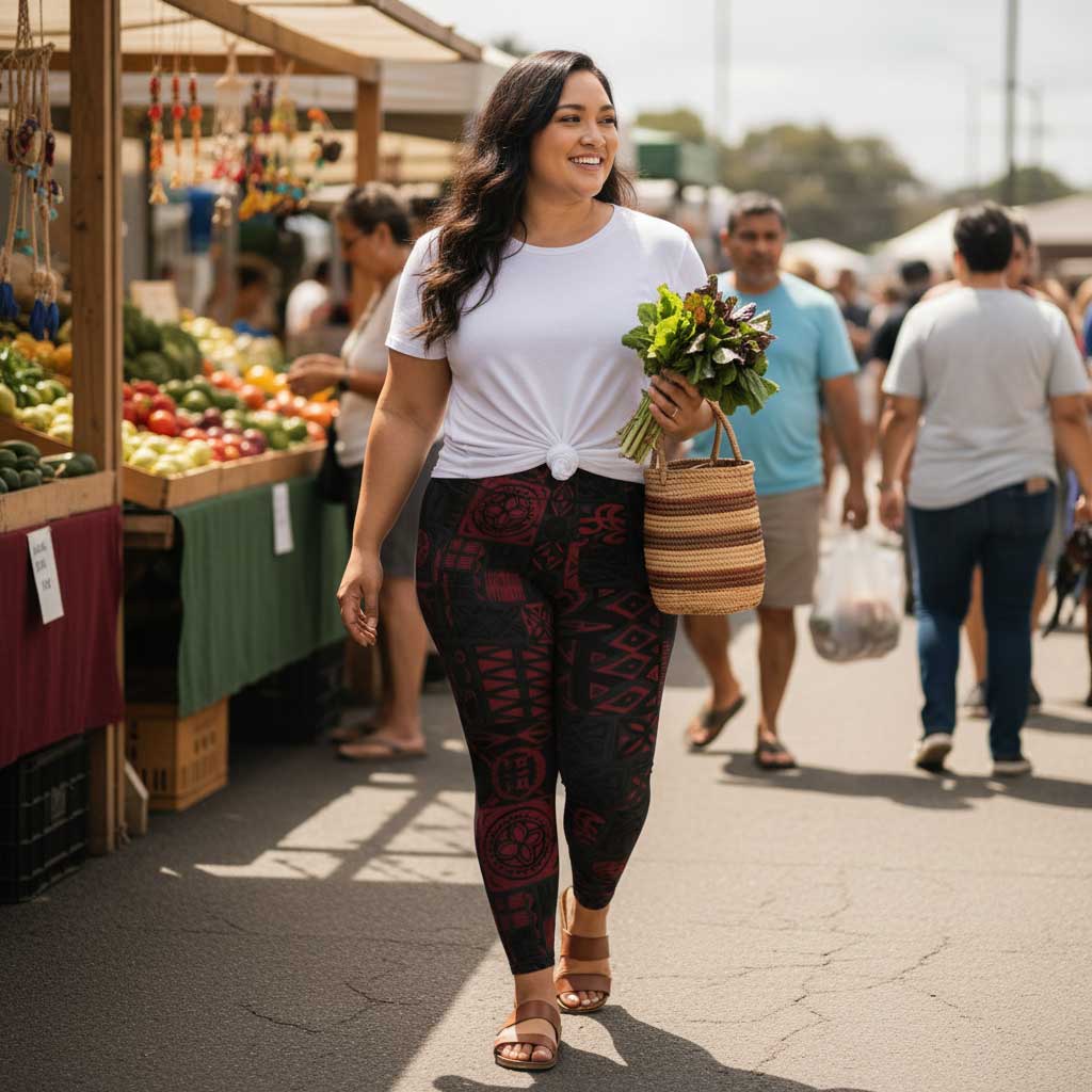 IslandFlex Mid - Rise Leggings - Elei Red - AU/NZ/USA - The Koko Samoa