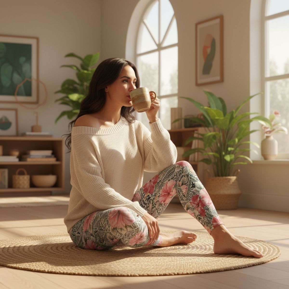 IslandFlex Mid - Rise Leggings - Solosolo Blooms - AU/NZ/USA - The Koko Samoa