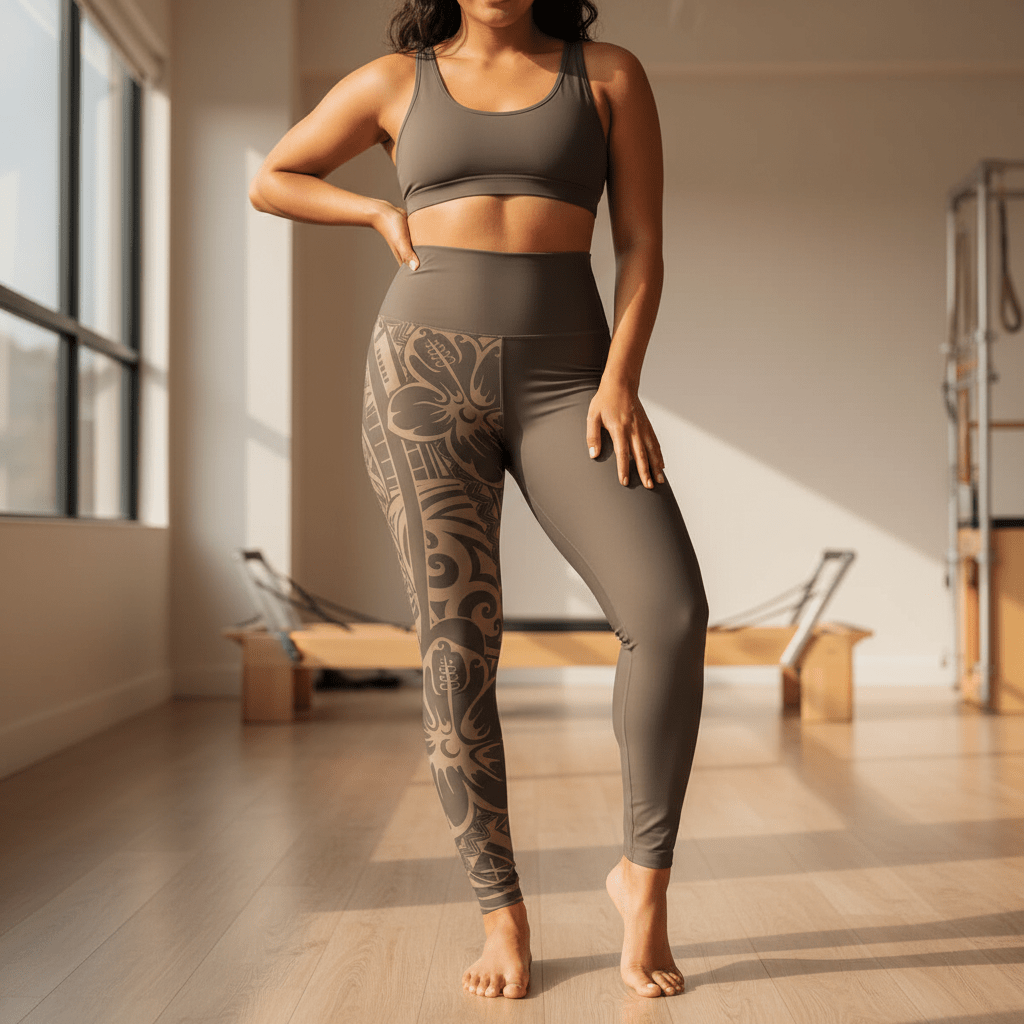 Miami Sublimation IslandRise high-waisted leggings in Bloom Mocha Mousse, featuring a stylish, comfortable fit and vibrant print design.