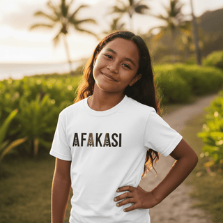 Kids unisex Afakasi T-shirt by The Print Bar, featuring a colorful design inspired by Samoa, suitable for AU/NZ children.
