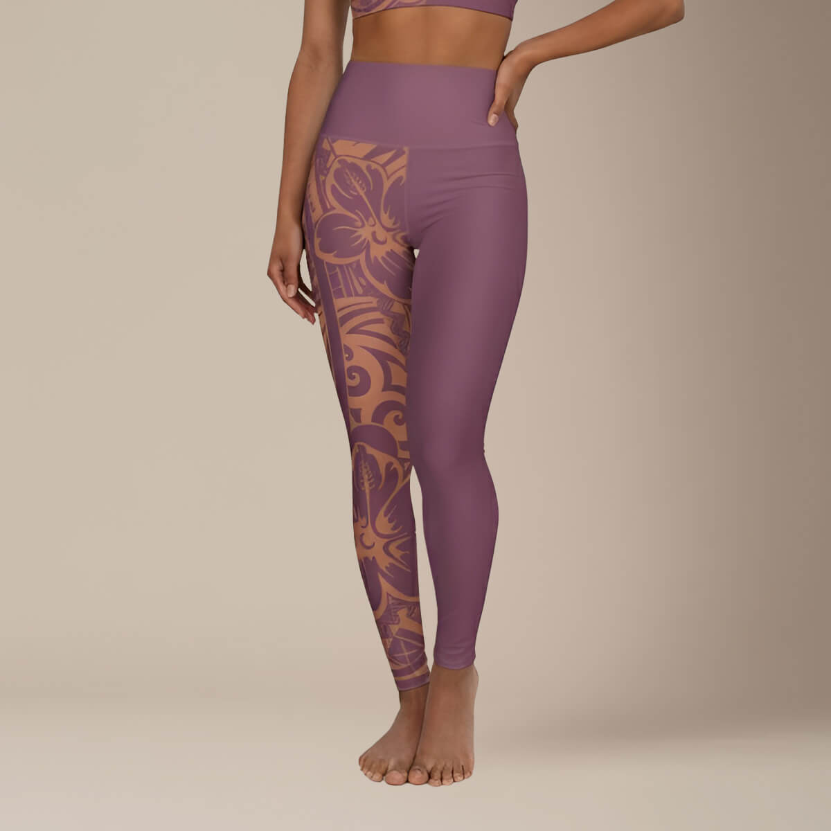 High-waisted leggings by Miami Sublimation in Bloom Brandied Melon color, featuring a comfortable fit and vibrant print.