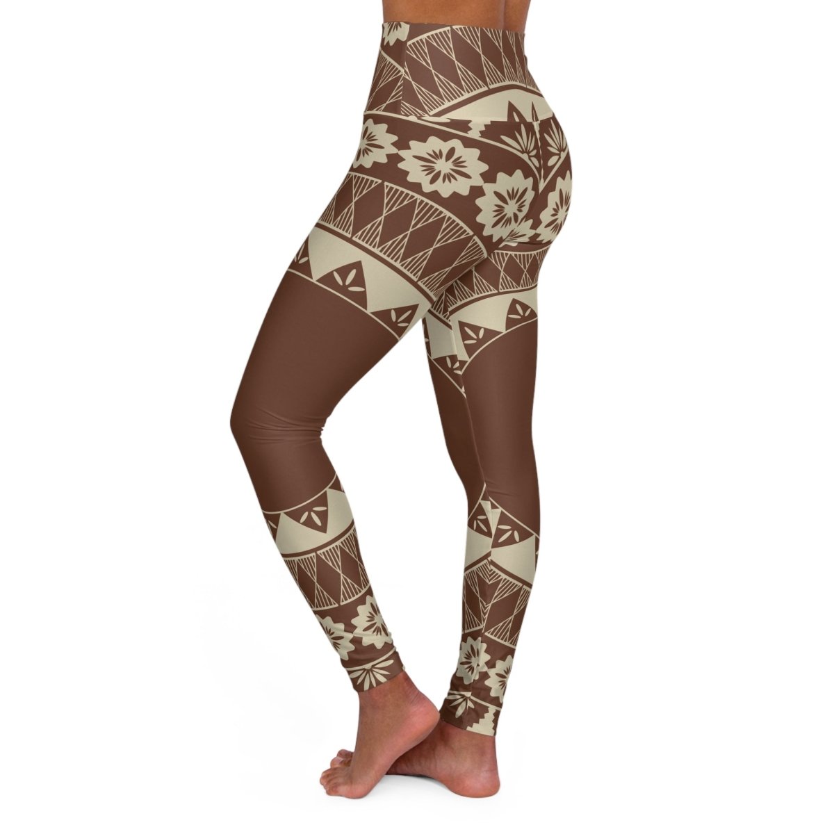 Miami Sublimation IslandRise high-waisted leggings in Fiji brown, displayed flat with a focus on fabric and fit details.