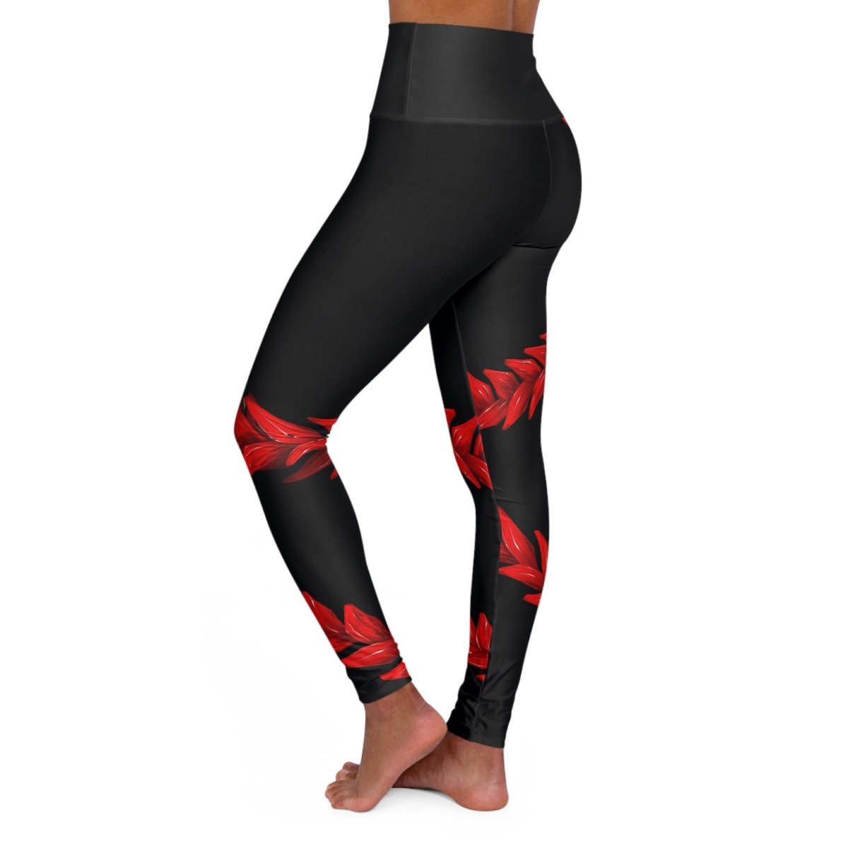 High-waisted leggings by Miami Sublimation in Ula Fala design, featuring a vibrant tropical print and comfortable fit.