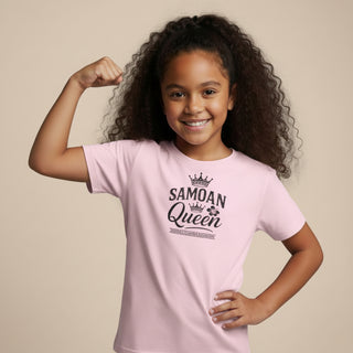 Kids unisex navy T-shirt featuring a Samoan Queen design, for kids' clothing.