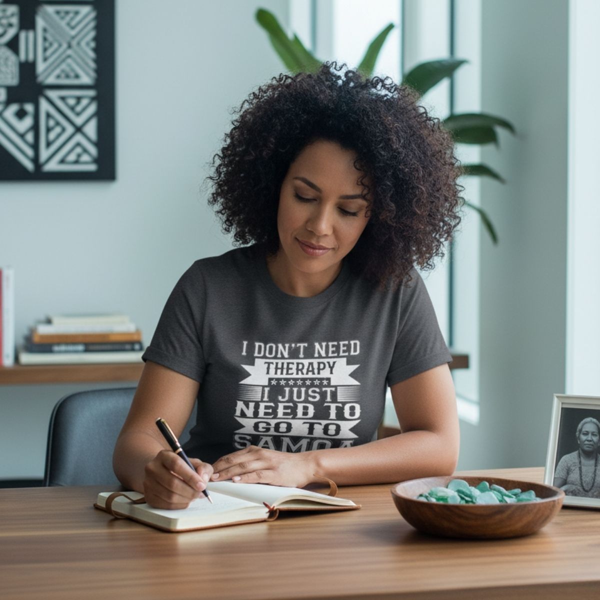 Unisex soft tee by The Print Bar featuring Samoan Therapy design in charcoal, casual comfortable T-shirt for men and women.