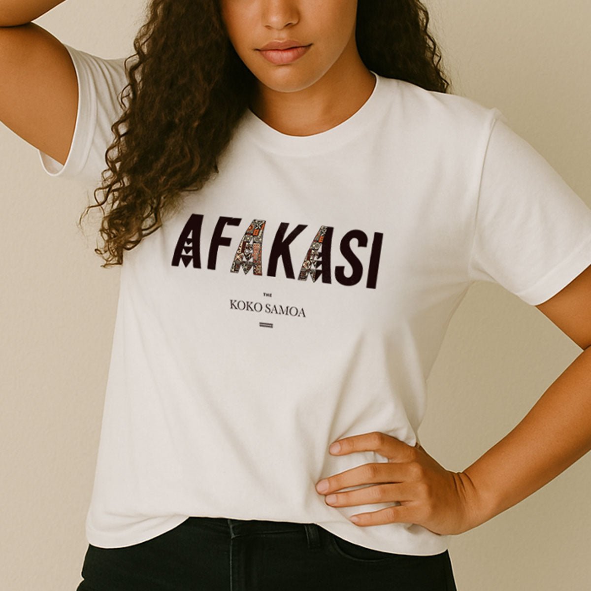 White unisex soft tee featuring monster digital print, from The Print Bar's Afakasi collection, ideal for casual wear.
