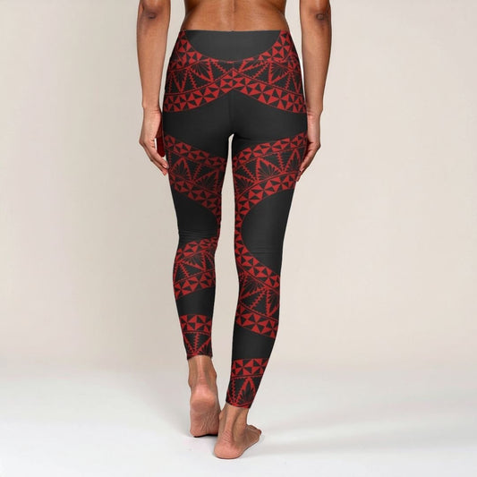 PasifikaOne High Waisted Yoga Leggings - Tonga Black & Red - USA - The Koko Samoa