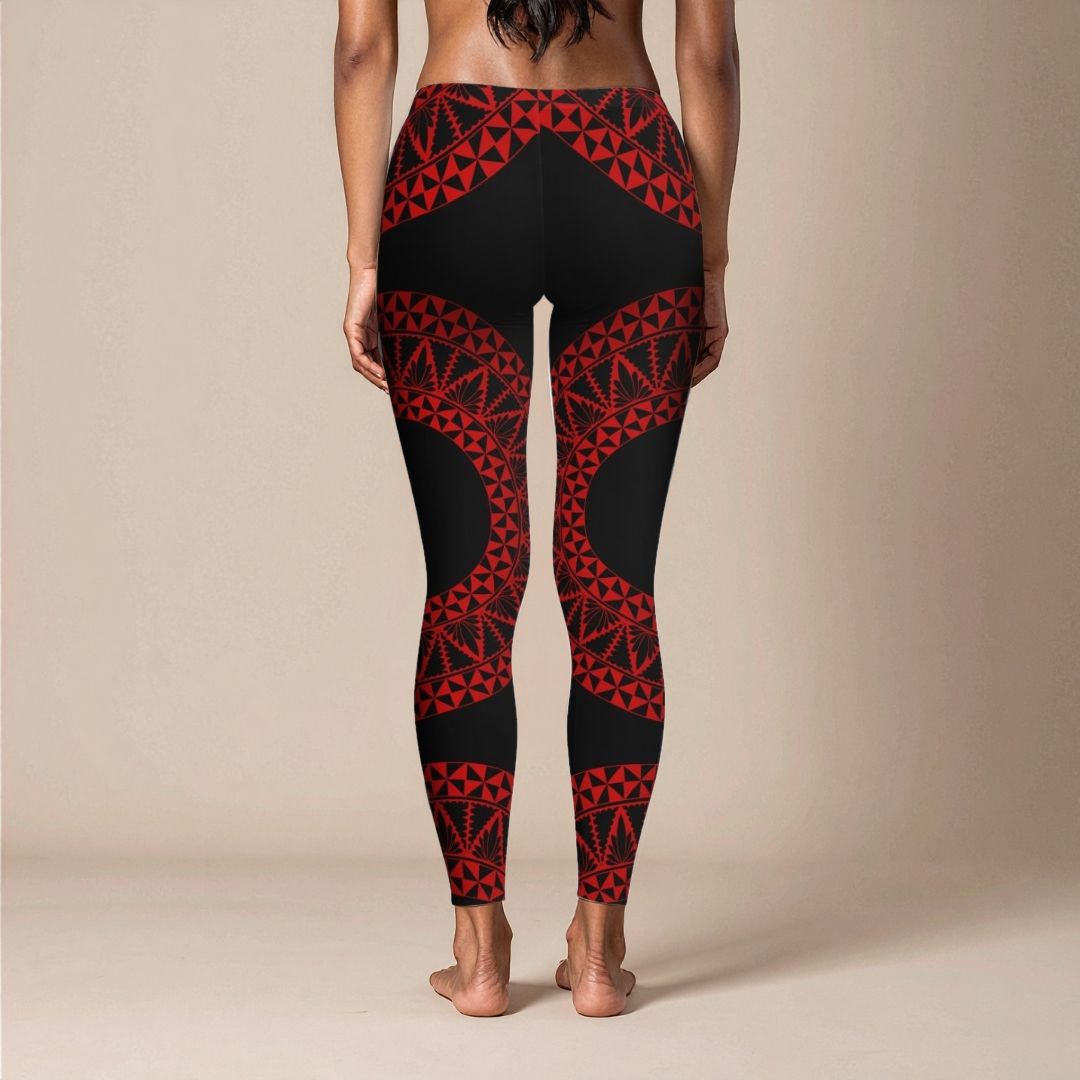 PasifikaOne Mid - Rise Leggings - Tonga Black Red - AU/NZ/USA - The Koko Samoa