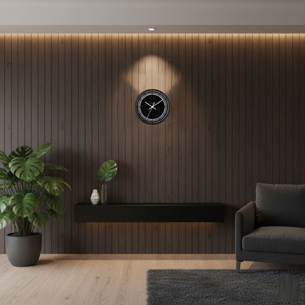 Black 10-inch Warrior wall clock, featuring a bold design, suitable for AU, NZ, and US home decor.