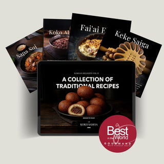 Cover image of "Samoan Delights: Complete Edition" e-book by The Koko Samoa, featuring traditional Samoan recipes and cuisine.