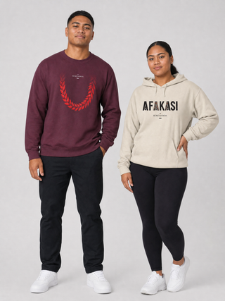 Lua Layers gift set: Unisex Heavy Sweatshirt - Ula Fala and Hoodie - Afakasi, shown together.