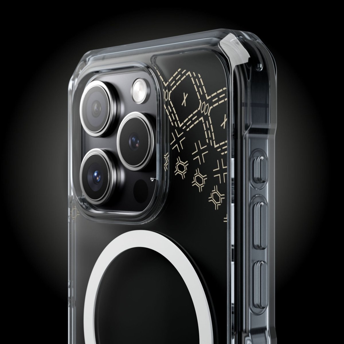 PasifikaOne MagSafe clear case for iPhone 16 featuring Samoan Malu design, transparent protective Magsafe case.