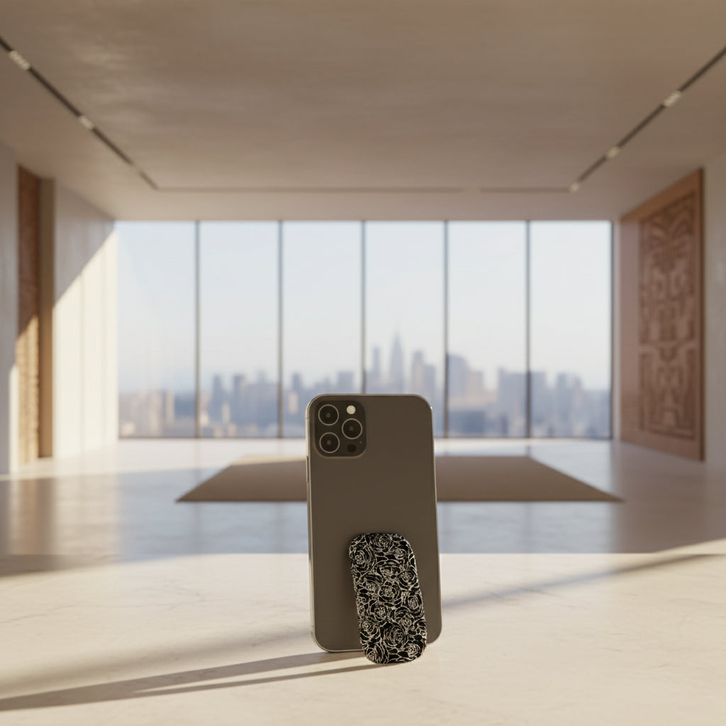 White glossy WOYC Faleasiu phone grip stand displaying a sleek, one-size design for AU, NZ, and US markets.