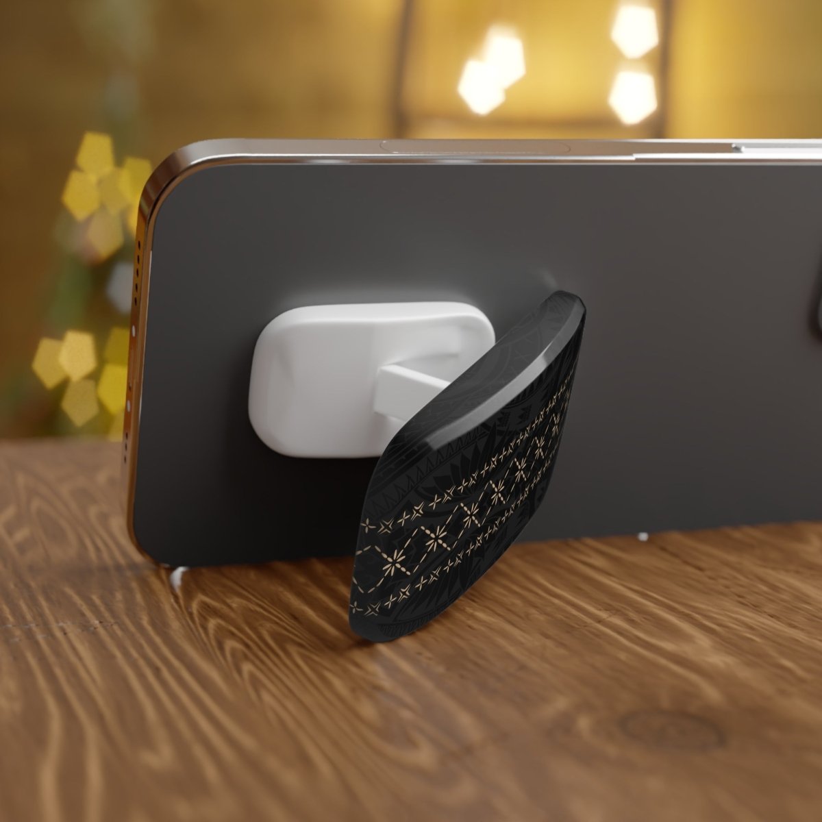 White glossy Malu phone grip stand by WOYC, versatile accessory for secure handling and stylish support for smartphones.