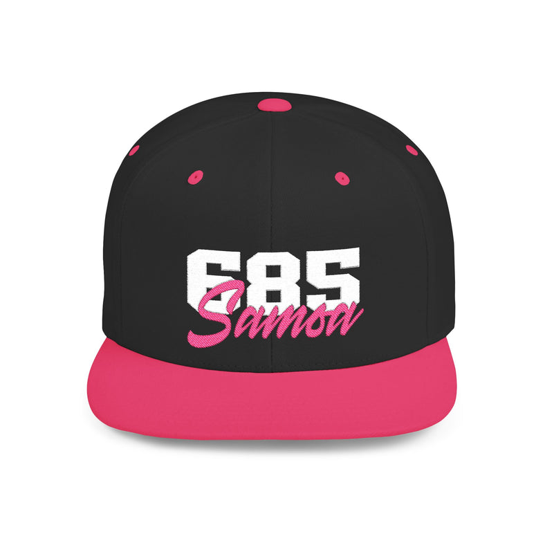 Flat Bill Snapback Hat - 685 Samoa - White & Neon Pink Embroidery - AU/NZ/USA