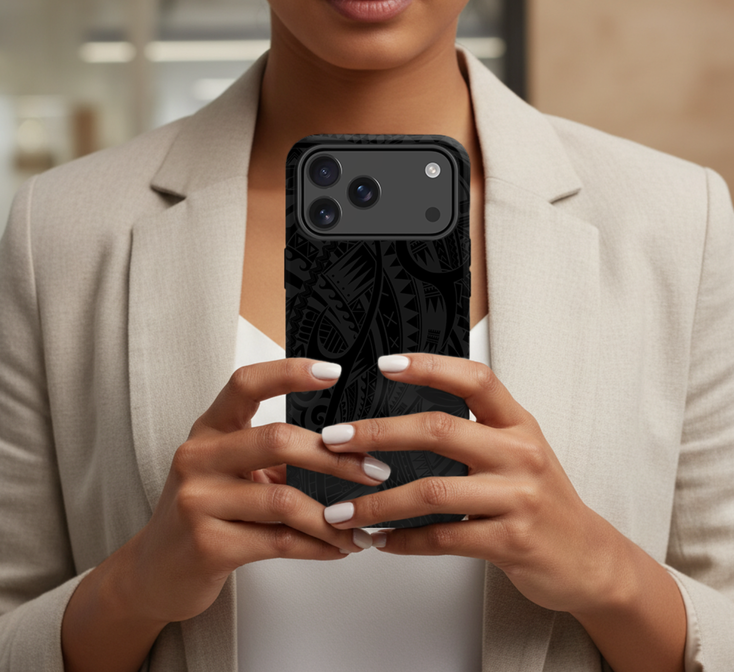 WOYC Tough Phone Case Warrior design, rugged protective case for smartphones, durable and impact-resistant in black with textured surface.