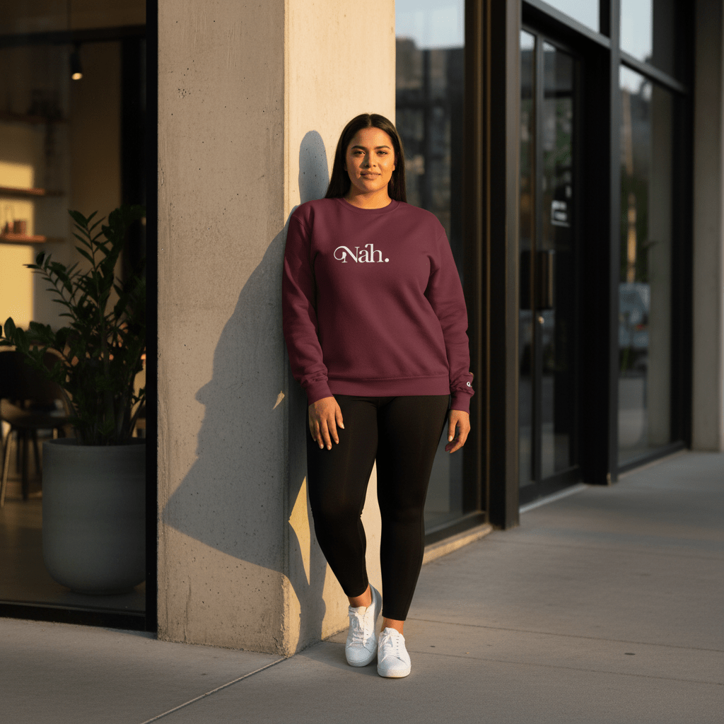 Inkblot Champion unisex sweatshirt with Nah design, featuring casual fit and soft fabric, ideal for comfortable everyday wear.