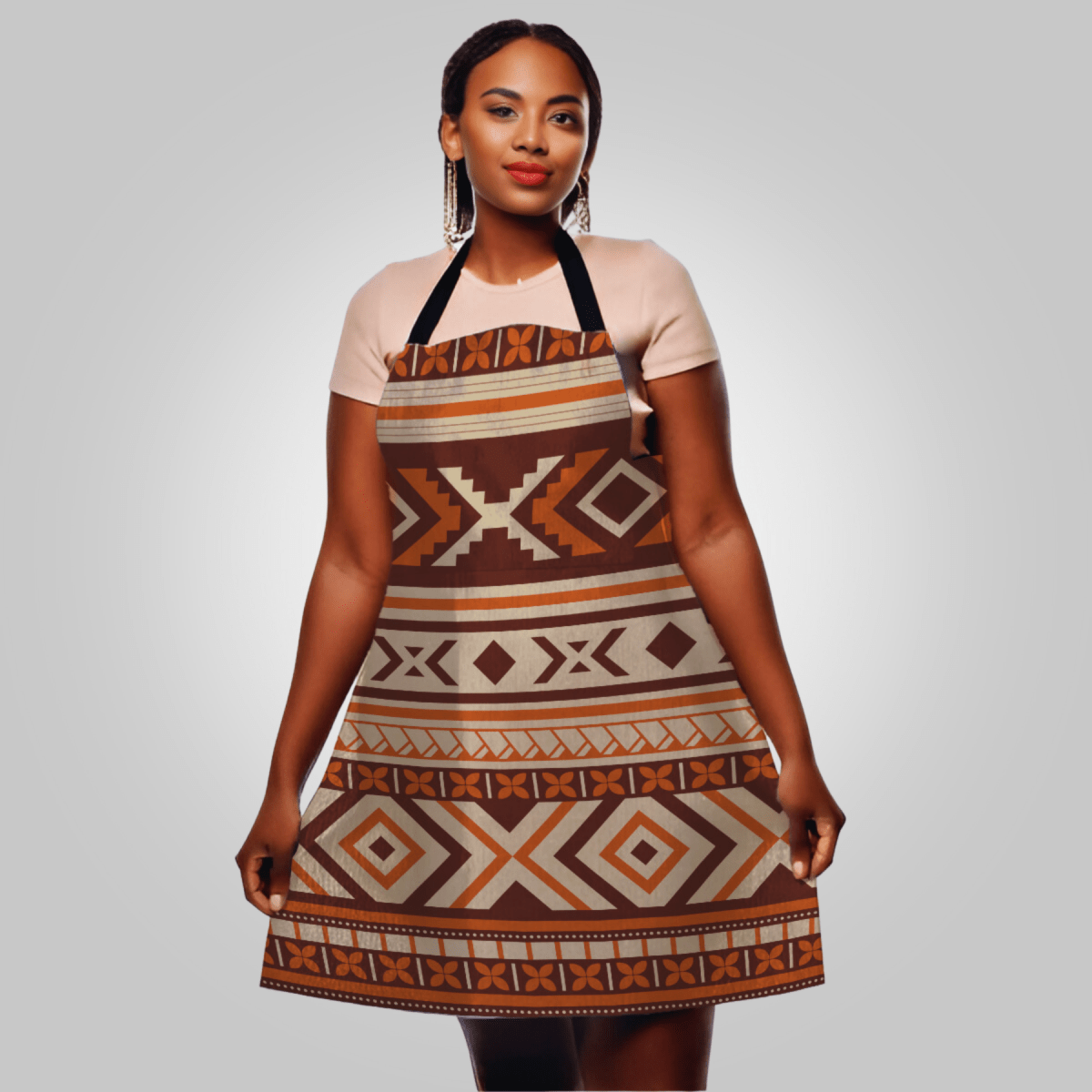 Black Siapo apron by Colorway, one size, featuring traditional Polynesian-inspired design, suitable for AU, NZ, and USA.