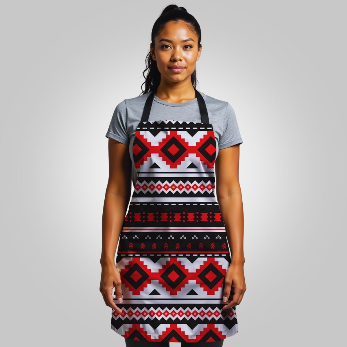 Colorway tribal print apron in black, one size, featuring bold tribal patterns for cooking or crafting.
