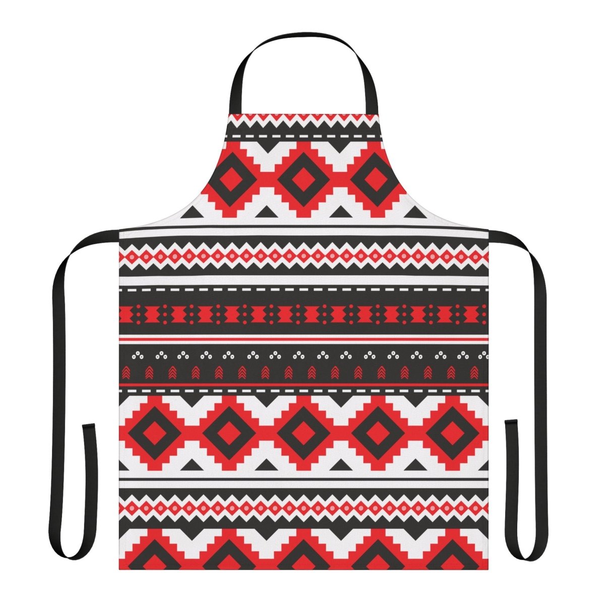 Black tribal print apron by Colorway, one size, suitable for AU, NZ, and USA, featuring bold tribal pattern on durable fabric.