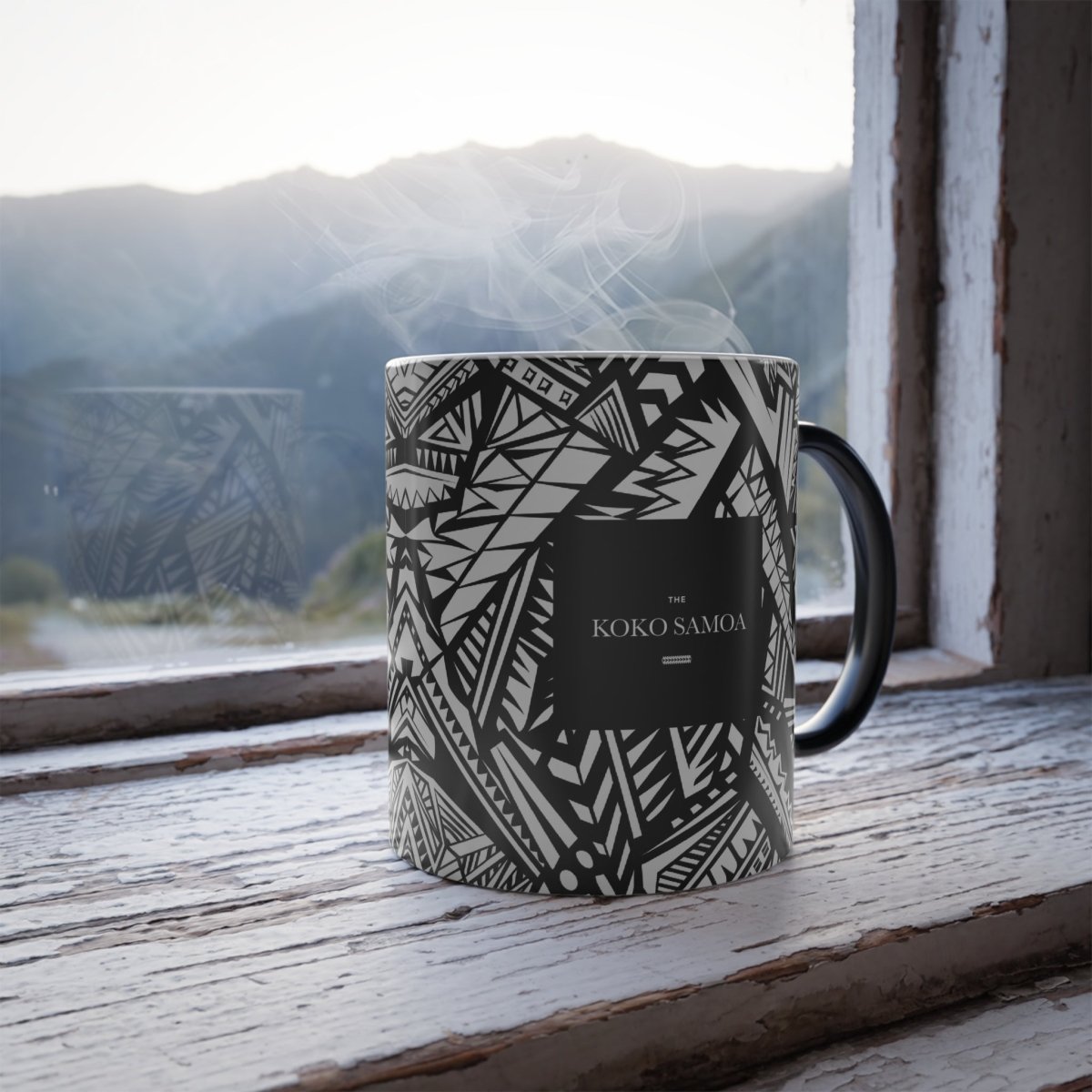 District Photo LimaLuxe™ heat reactive 11oz mug showing a color-changing design related to the USA.