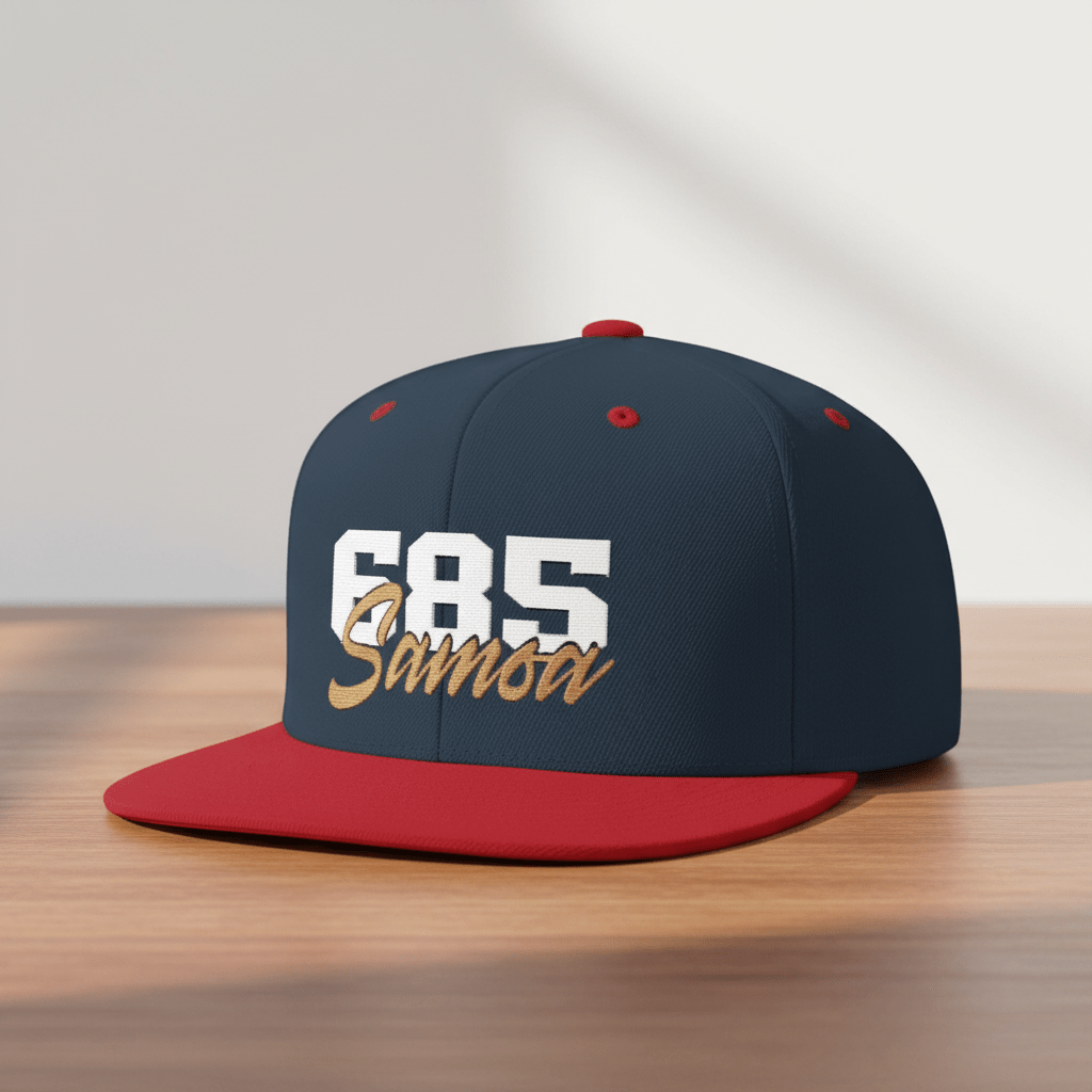 Flat Bill Snapback Hat - 685 Samoa - White & Gold Embroidery - AU/NZ/USA - The Koko Samoa