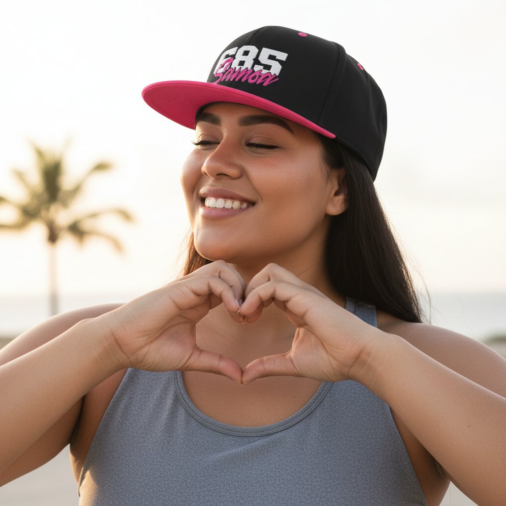 Flat Bill Snapback Hat - 685 Samoa - White & Neon Pink Embroidery - AU/NZ/USA