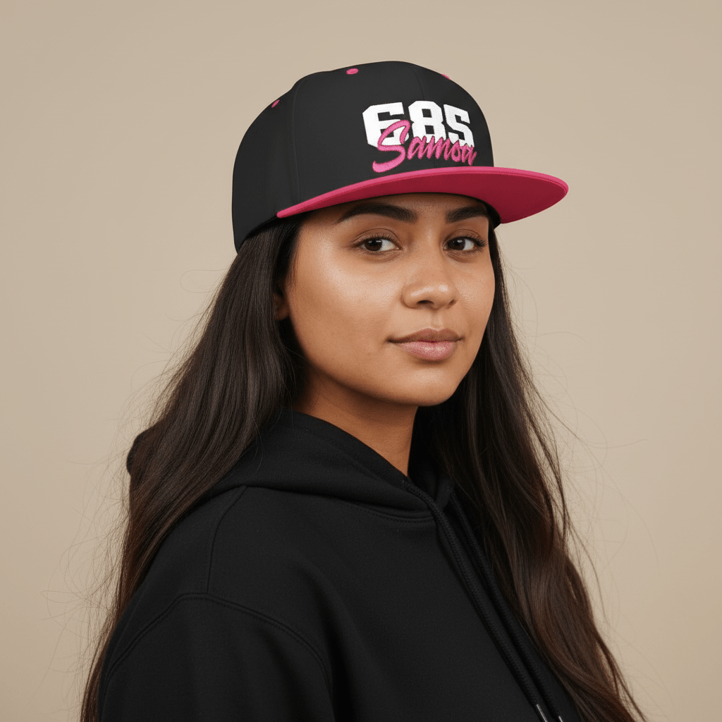 Flat Bill Snapback Hat - 685 Samoa - White & Neon Pink Embroidery - AU/NZ/USA - The Koko Samoa