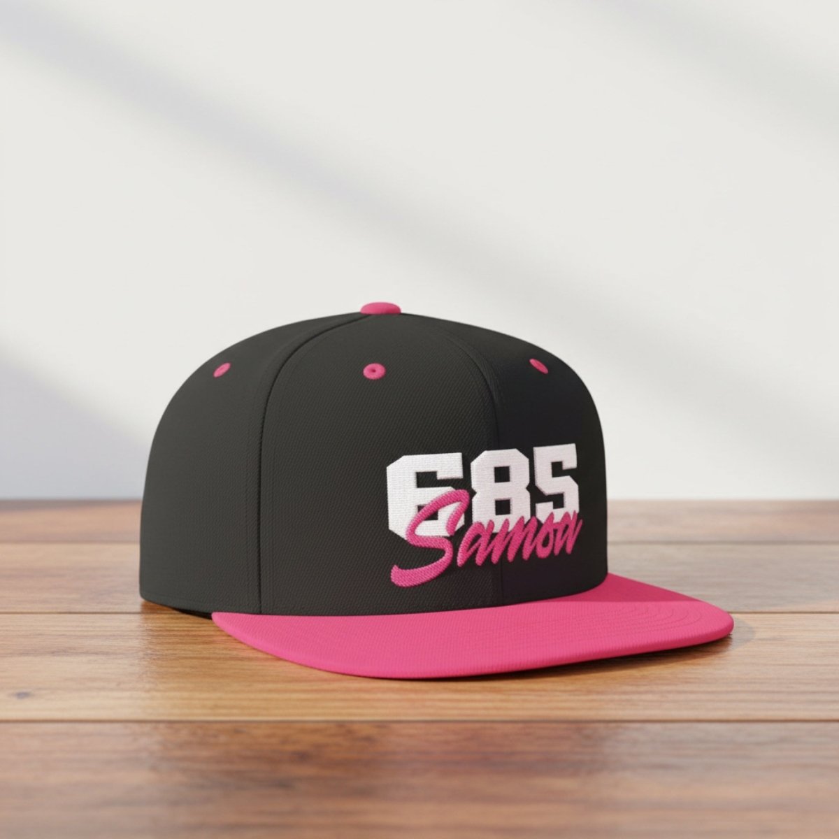 Flat Bill Snapback Hat - 685 Samoa - White & Neon Pink Embroidery - AU/NZ/USA - The Koko Samoa