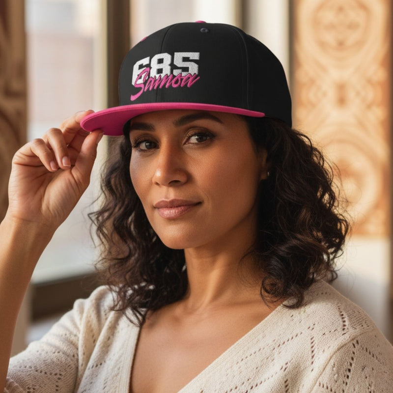 Flat Bill Snapback Hat - 685 Samoa - White & Neon Pink Embroidery - AU/NZ/USA - The Koko Samoa