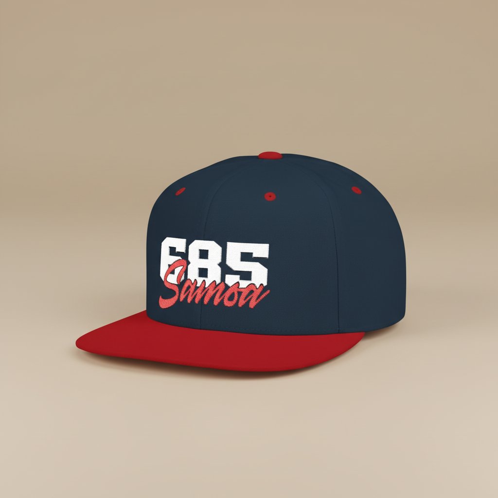 Flat Bill Snapback Hat - 685 Samoa - White & Red Embroidery - AU/NZ/USA