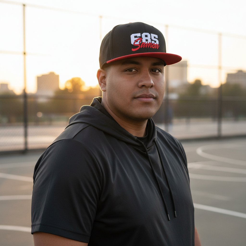 Flat Bill Snapback Hat - 685 Samoa - White & Red Embroidery - AU/NZ/USA