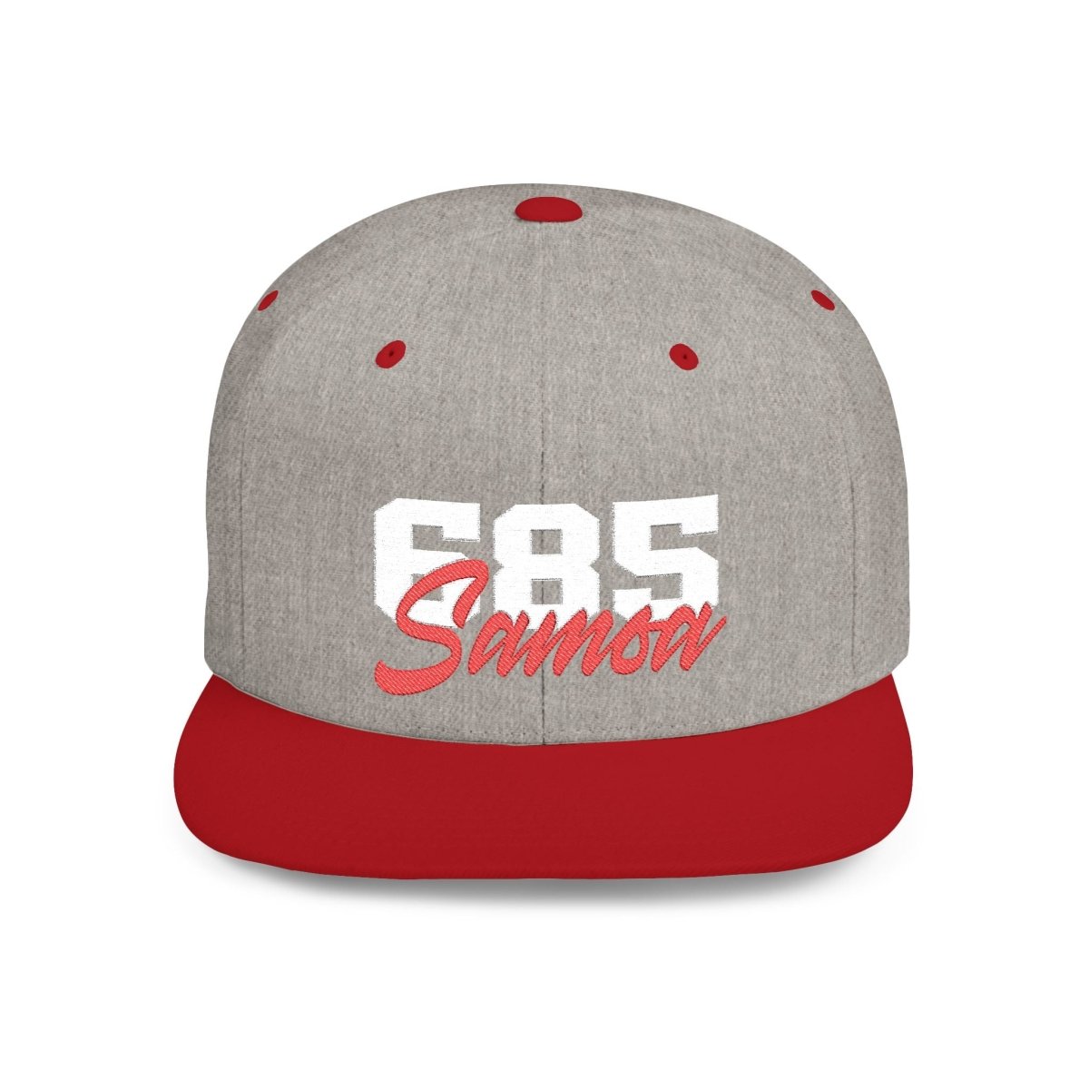 Flat Bill Snapback Hat - 685 Samoa - White & Red Embroidery - AU/NZ/USA - The Koko Samoa