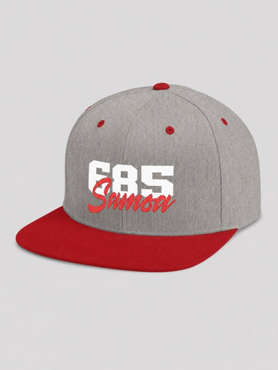 Flat Bill Snapback Hat - 685 Samoa - White & Red Embroidery